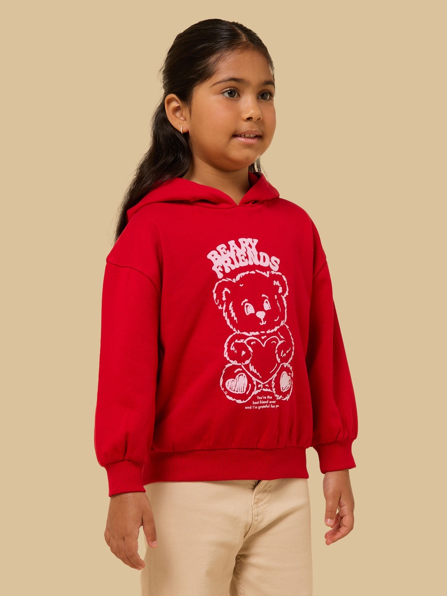 Teddy Bear Print Oversized Hooded Sweatshirt