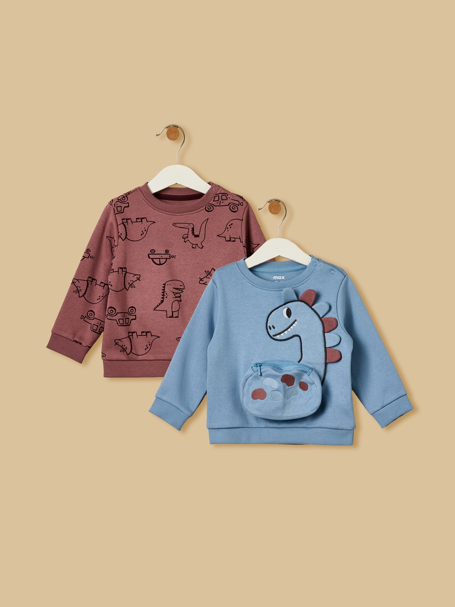 Pack of 2 - Dinosaur Print Sweatshirt with 3D Pocket