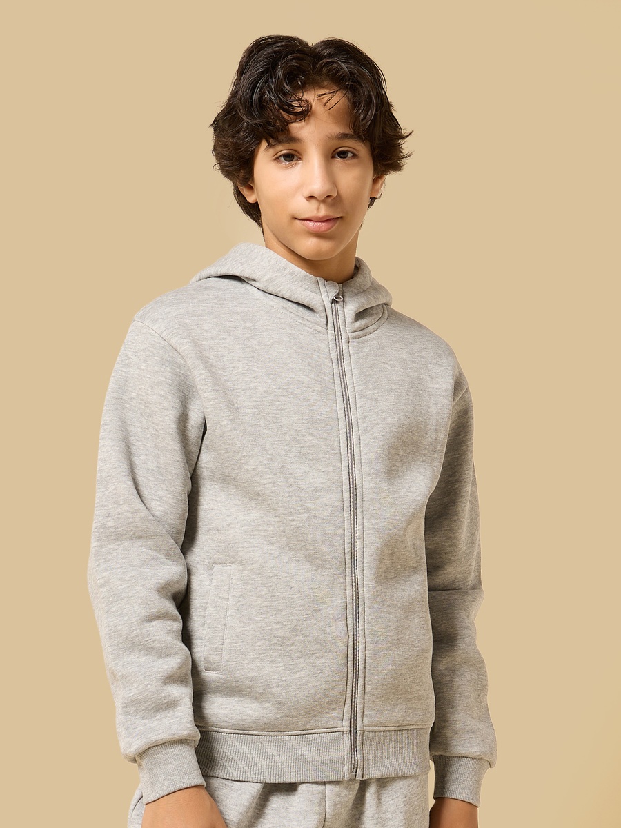 Plain Zip Through Hoodie