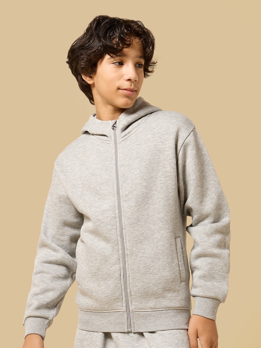 Plain Zip Through Hoodie
