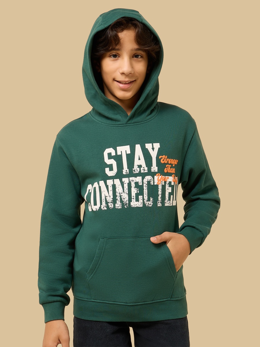Text Print Hooded Sweatshirt with Kangaroo Pocket