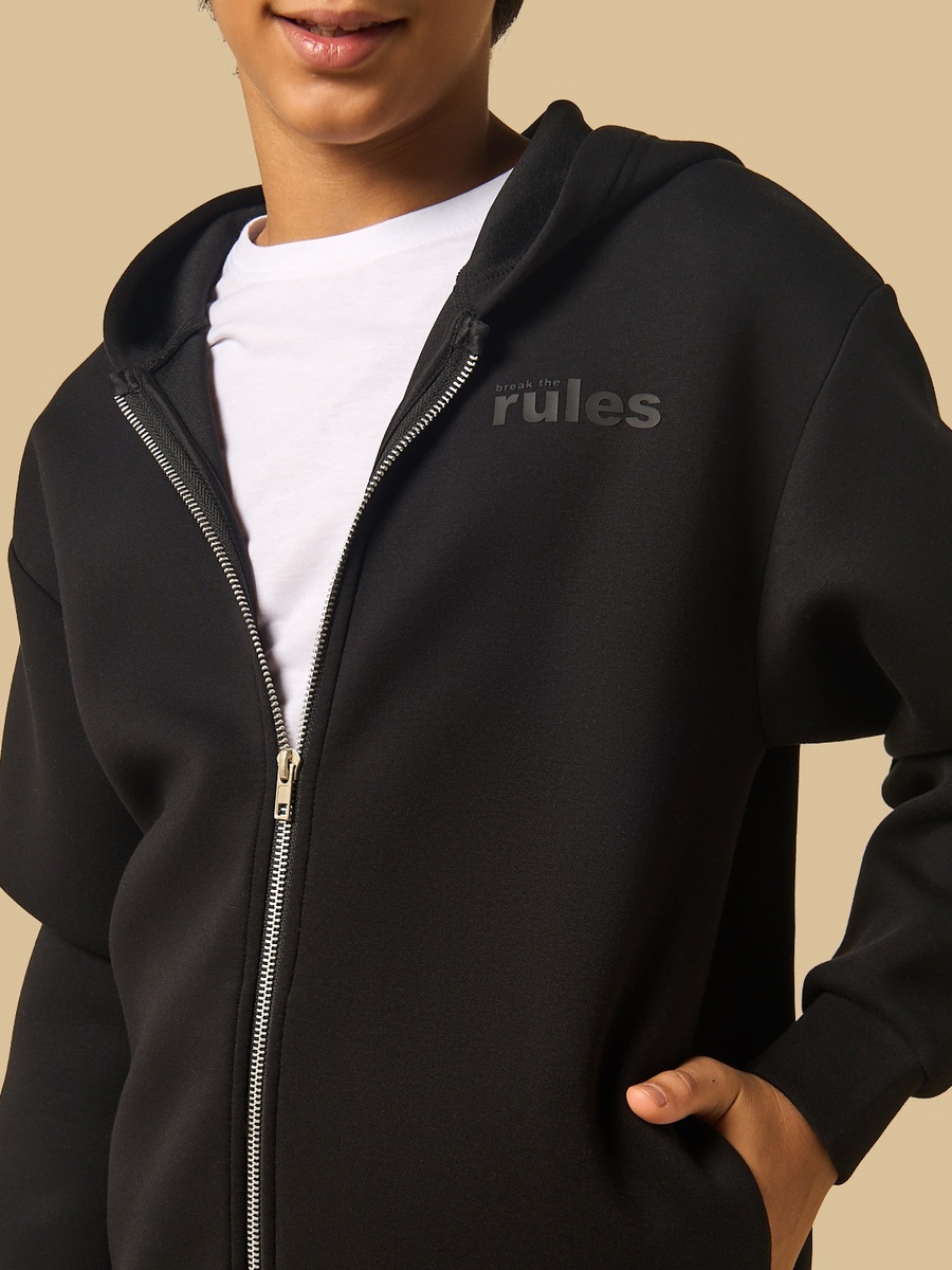 Slogan Print Scuba Zip Through Hoodie