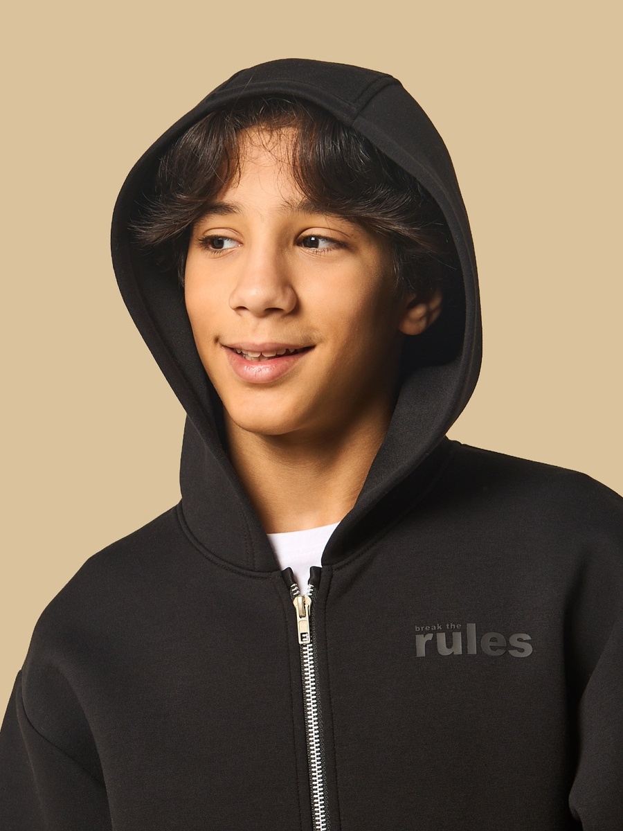 Slogan Print Scuba Zip Through Hoodie