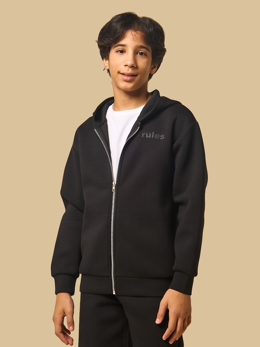 Slogan Print Scuba Zip Through Hoodie