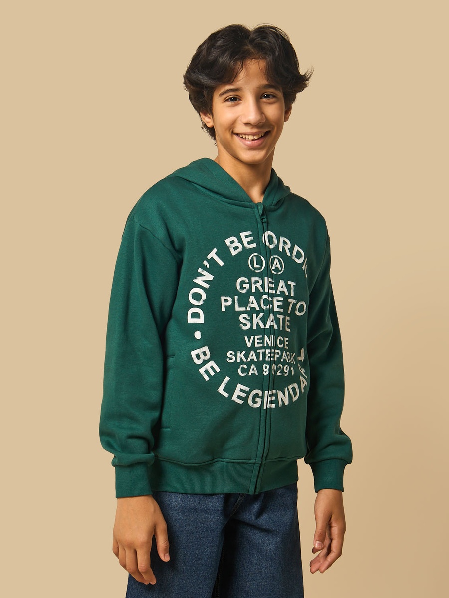 Slogan Print Zip Through Hoodie