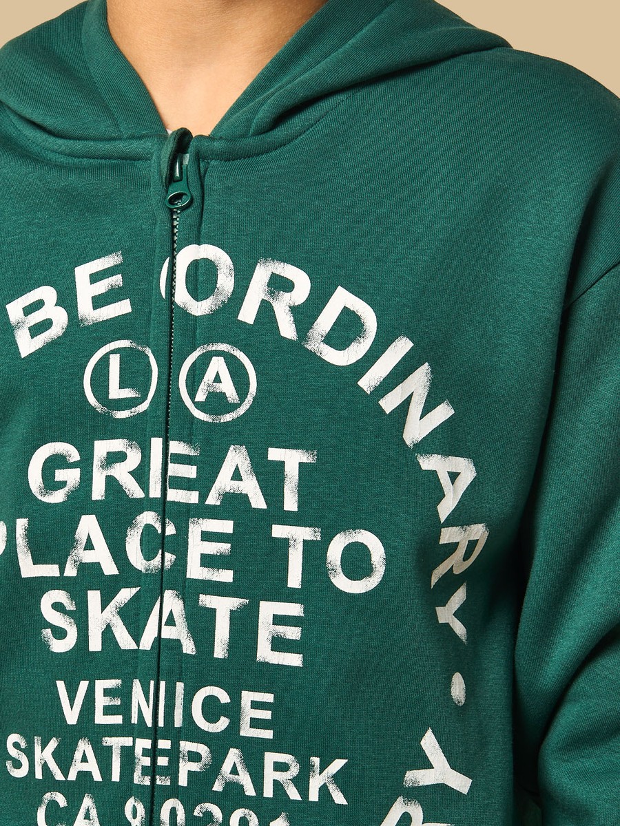 Slogan Print Zip Through Hoodie
