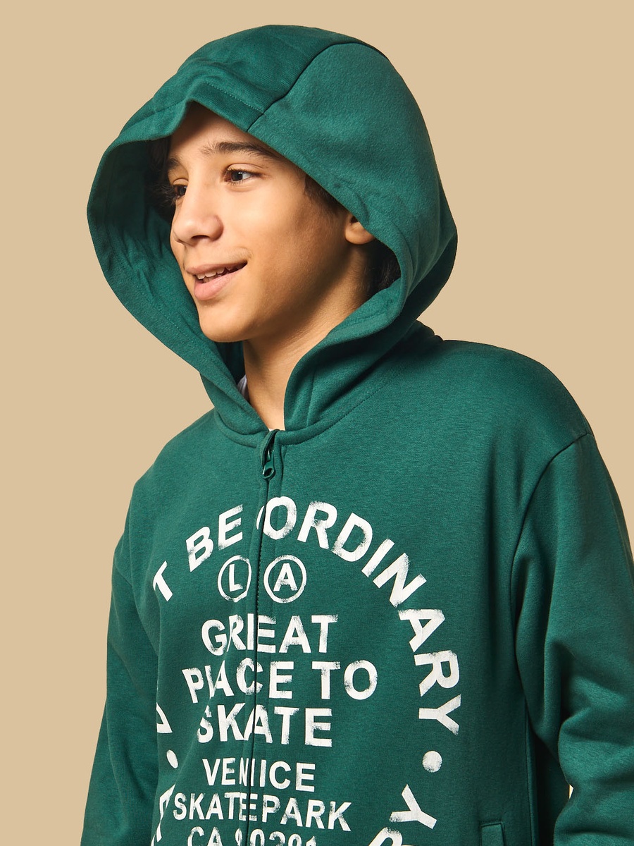 Slogan Print Zip Through Hoodie