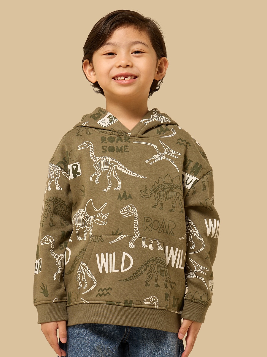 Dinosaur Print Hoodie with Kangaroo Pocket