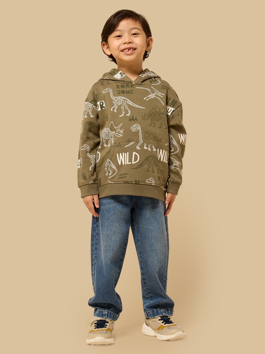 Dinosaur Print Hoodie with Kangaroo Pocket