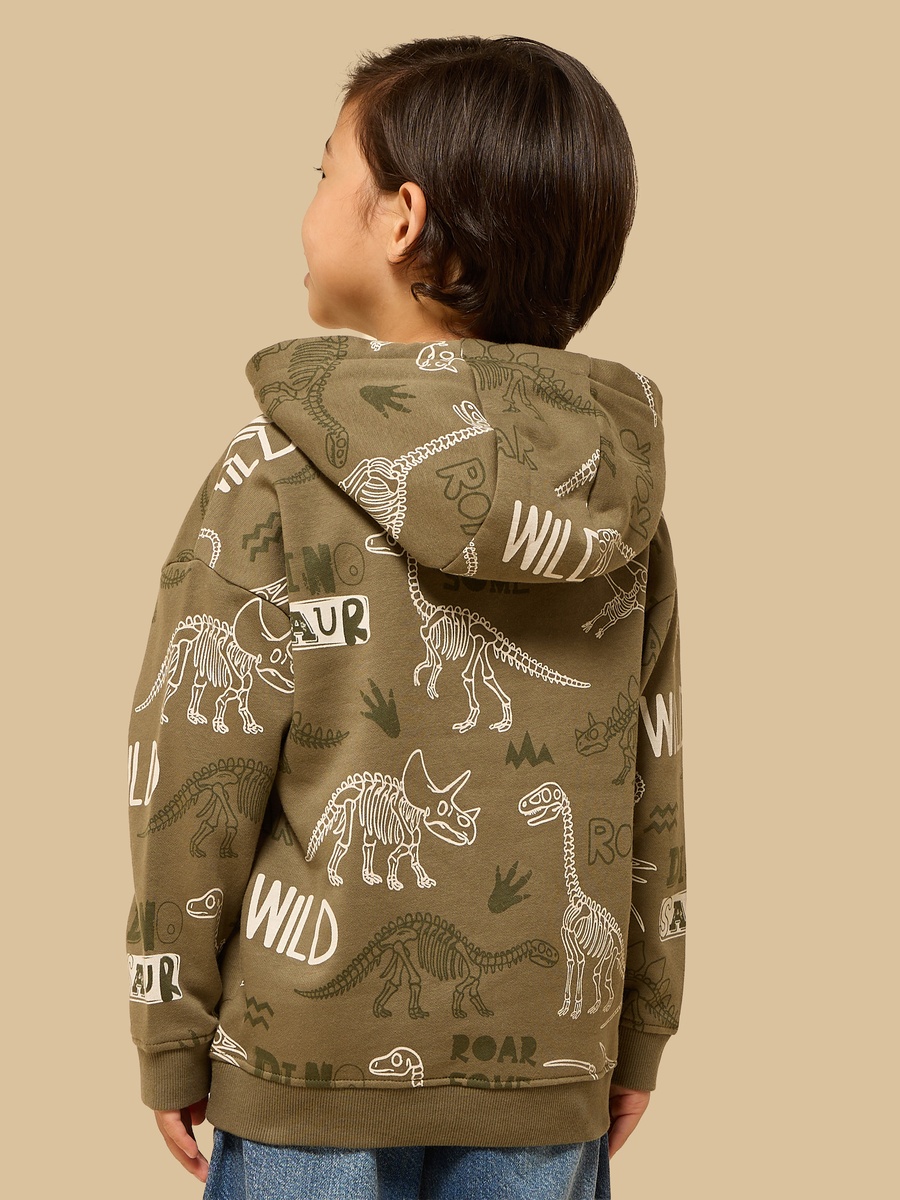 Dinosaur Print Hoodie with Kangaroo Pocket