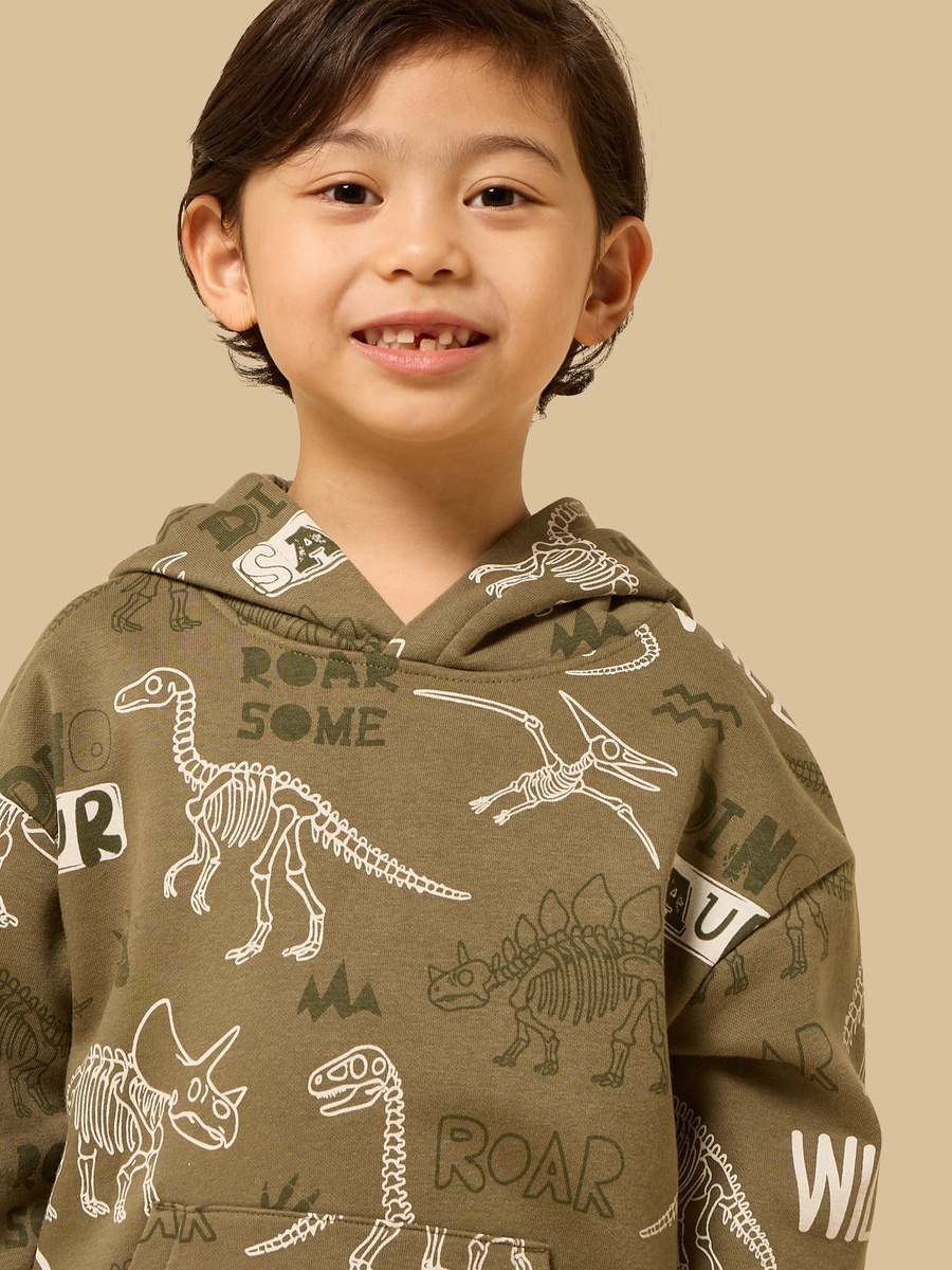 Dinosaur Print Hoodie with Kangaroo Pocket