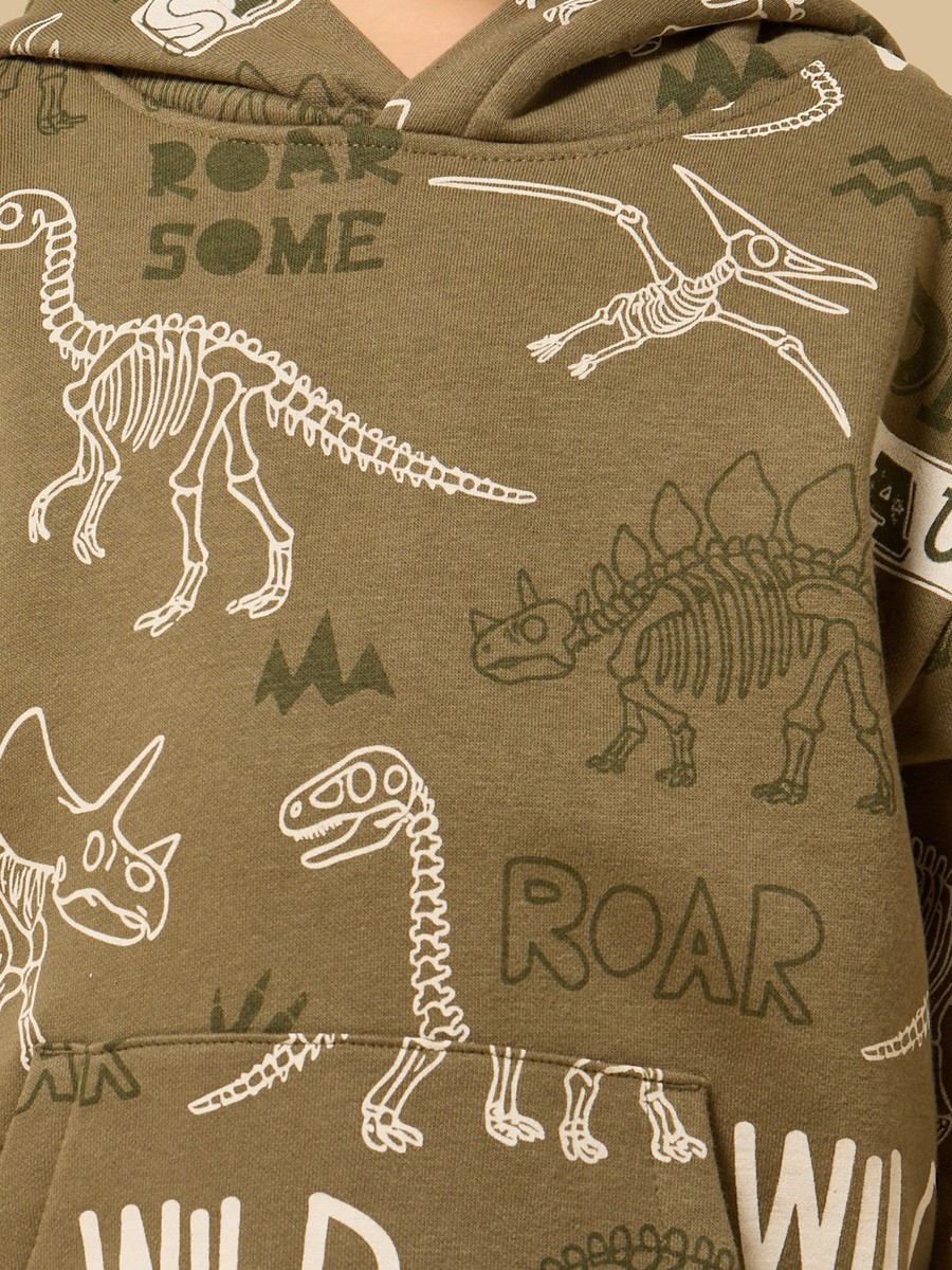 Dinosaur Print Hoodie with Kangaroo Pocket