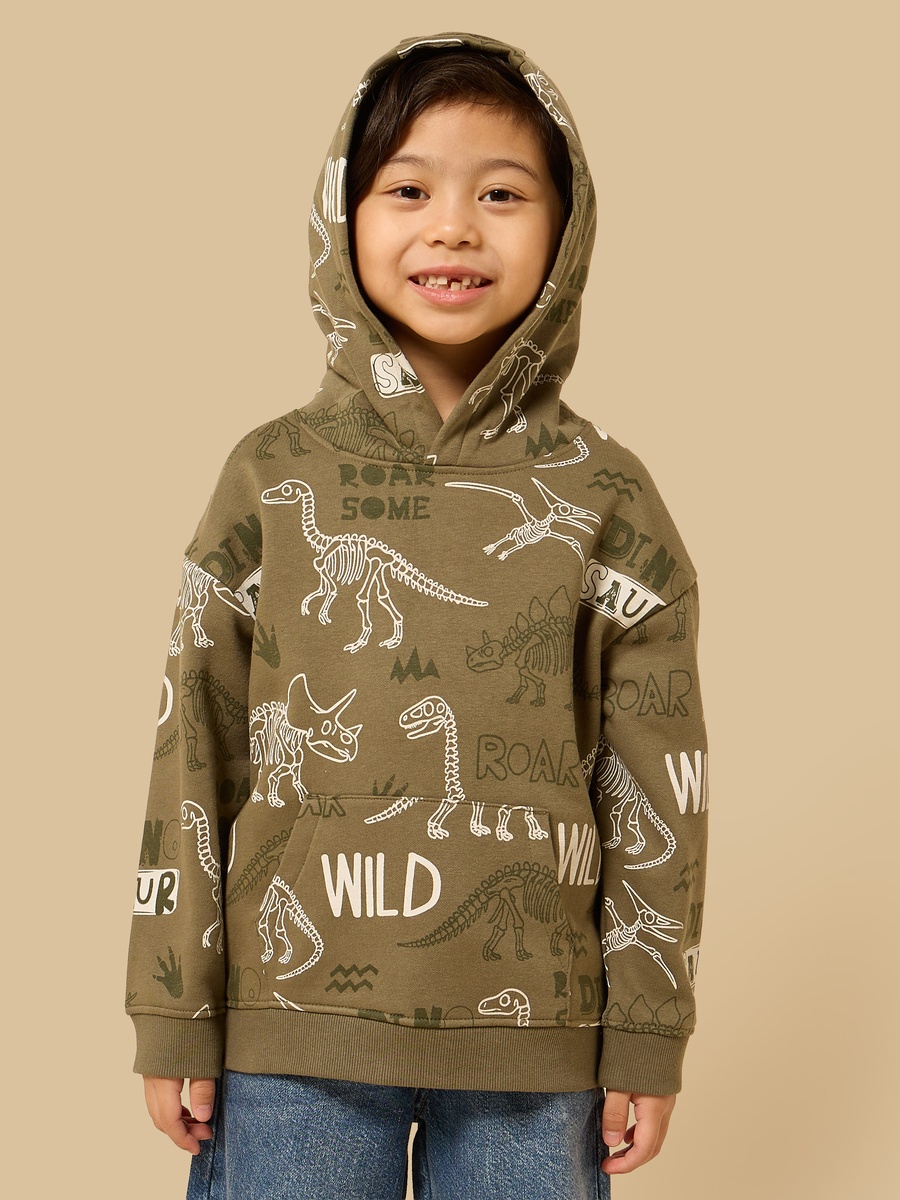 Dinosaur Print Hoodie with Kangaroo Pocket