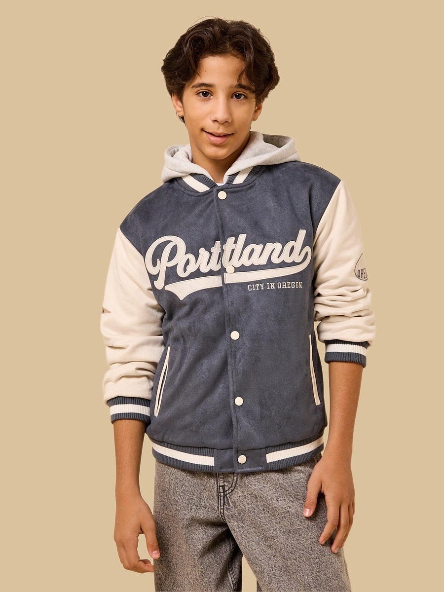Embroidered Hooded Suede Bomber Jacket