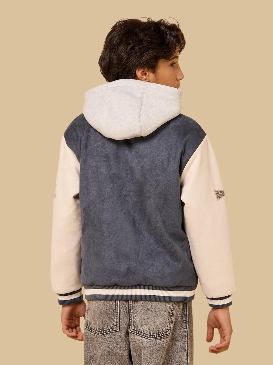 Embroidered Hooded Suede Bomber Jacket