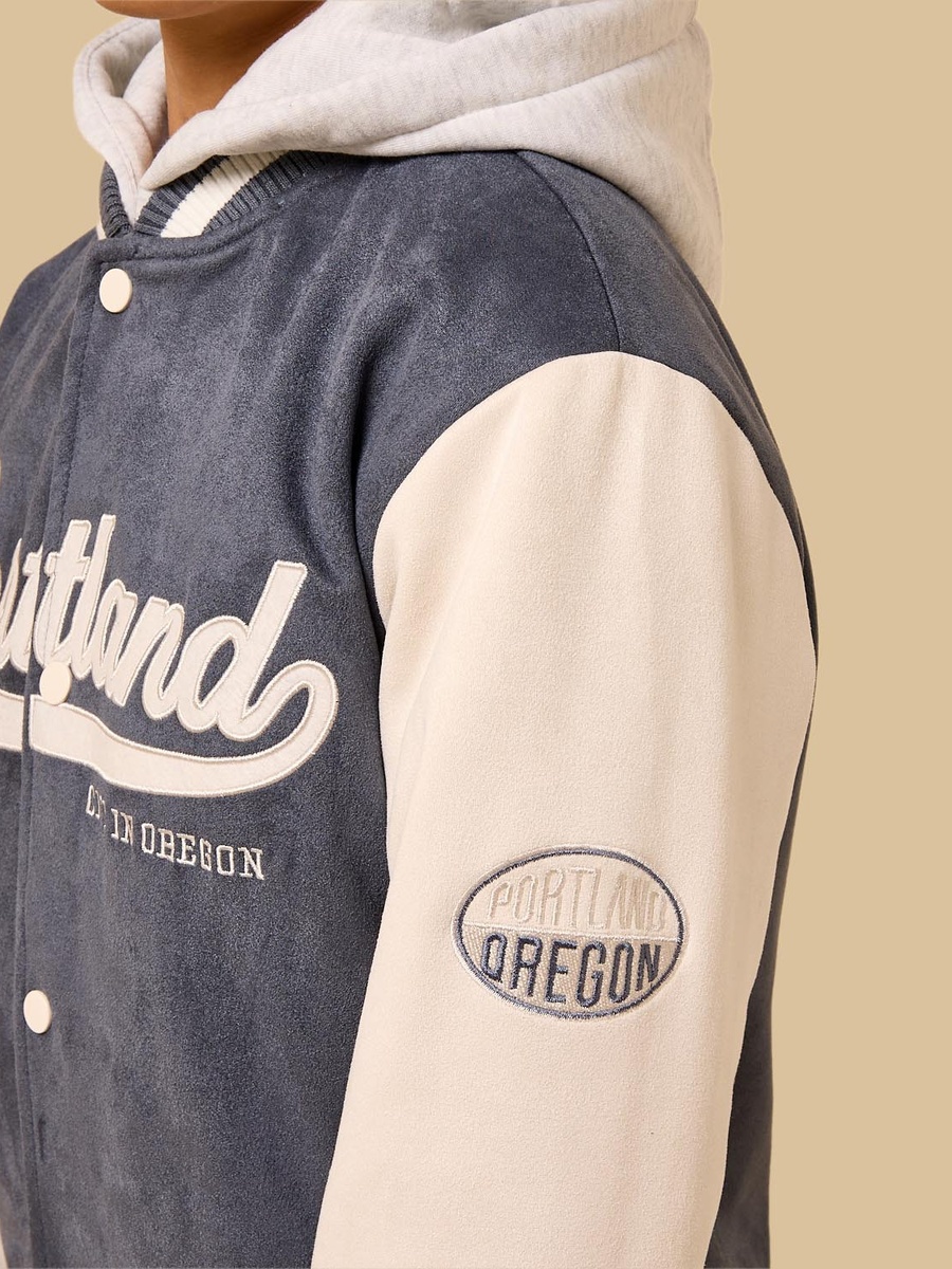 Embroidered Hooded Suede Bomber Jacket