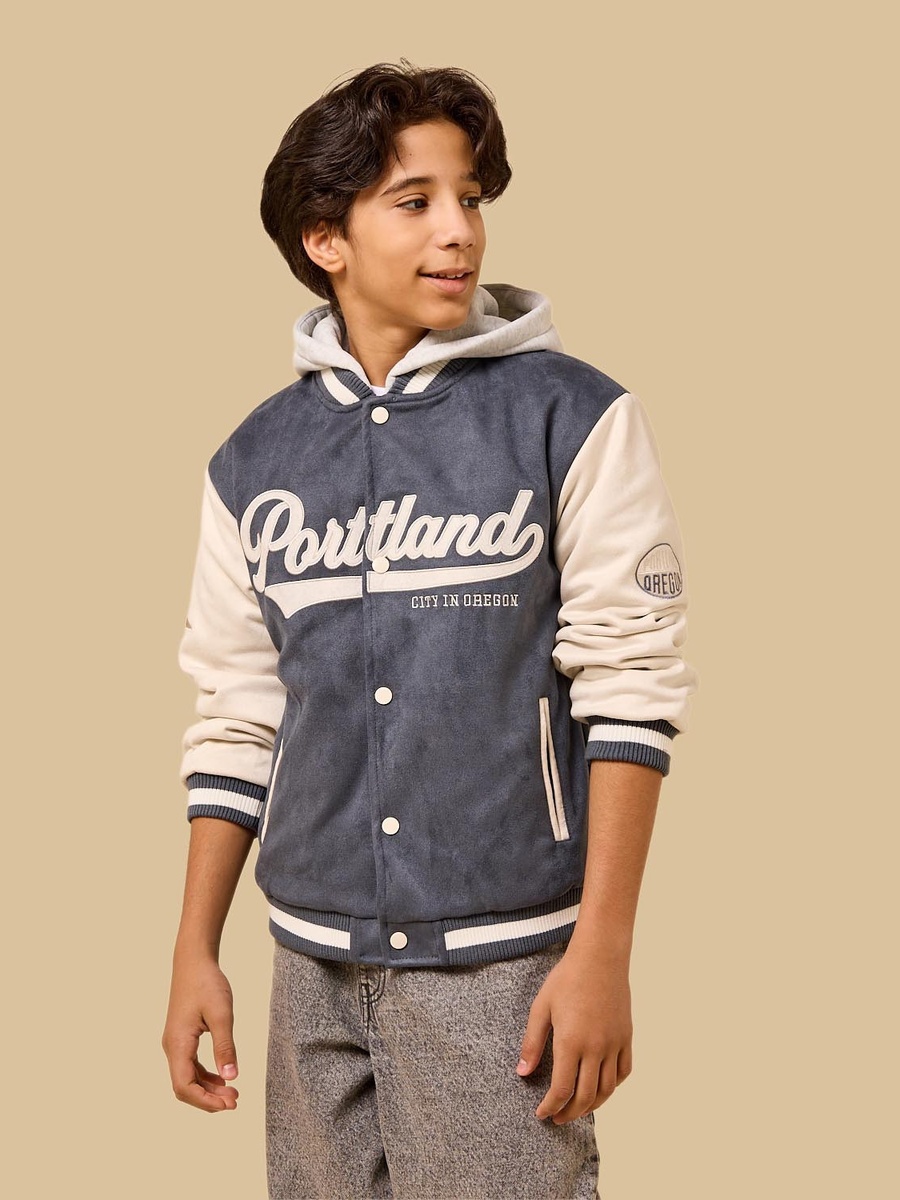 Embroidered Hooded Suede Bomber Jacket