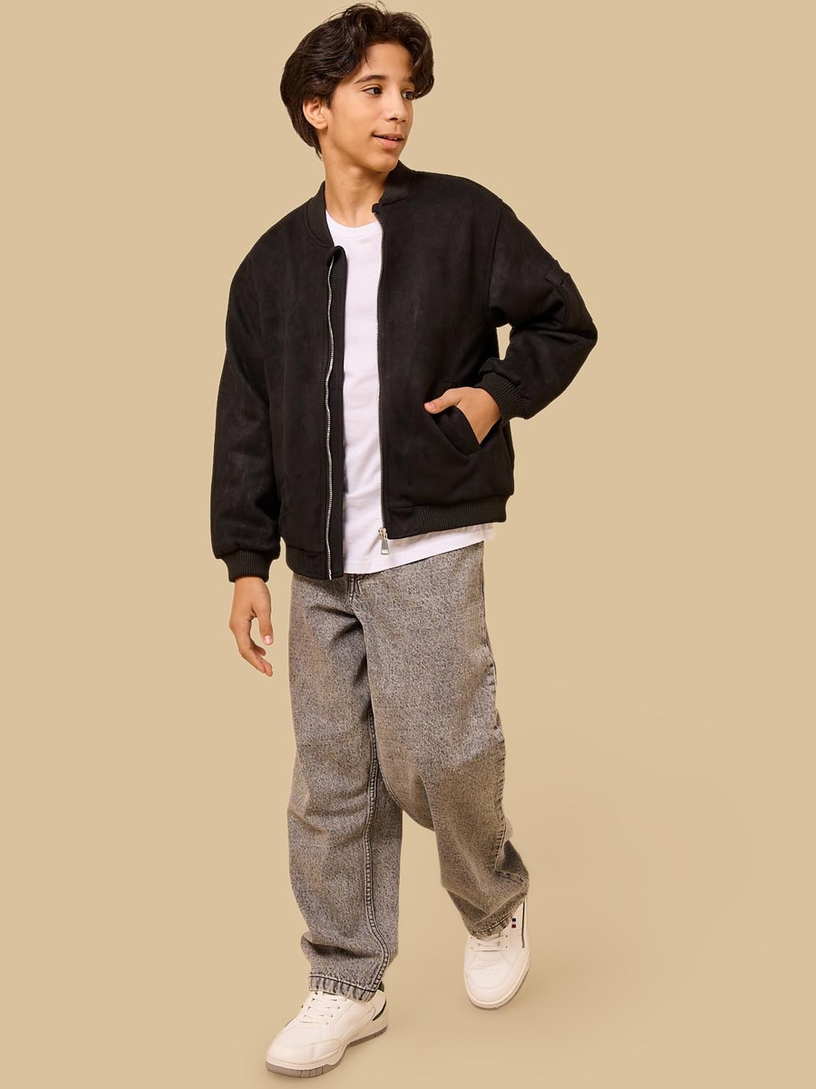 Suede Bomber Jacket with Quilted Lining