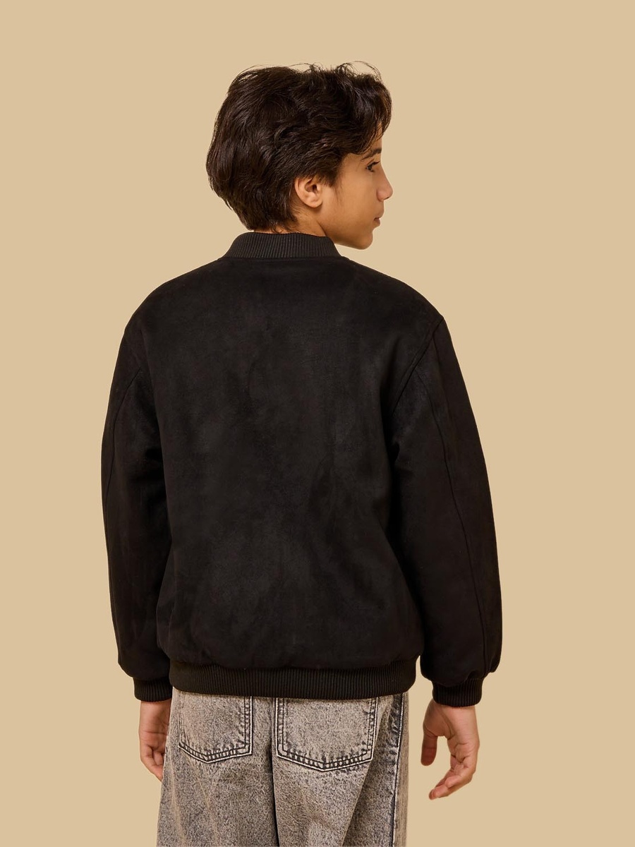Suede Bomber Jacket with Quilted Lining
