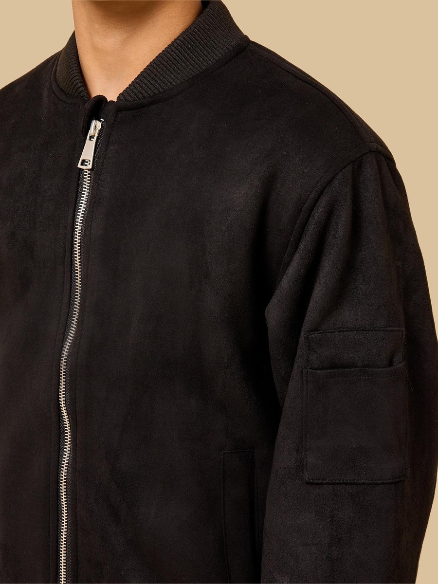 Suede Bomber Jacket with Quilted Lining