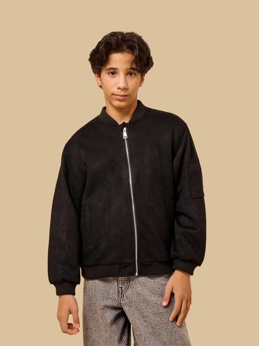Suede Bomber Jacket with Quilted Lining