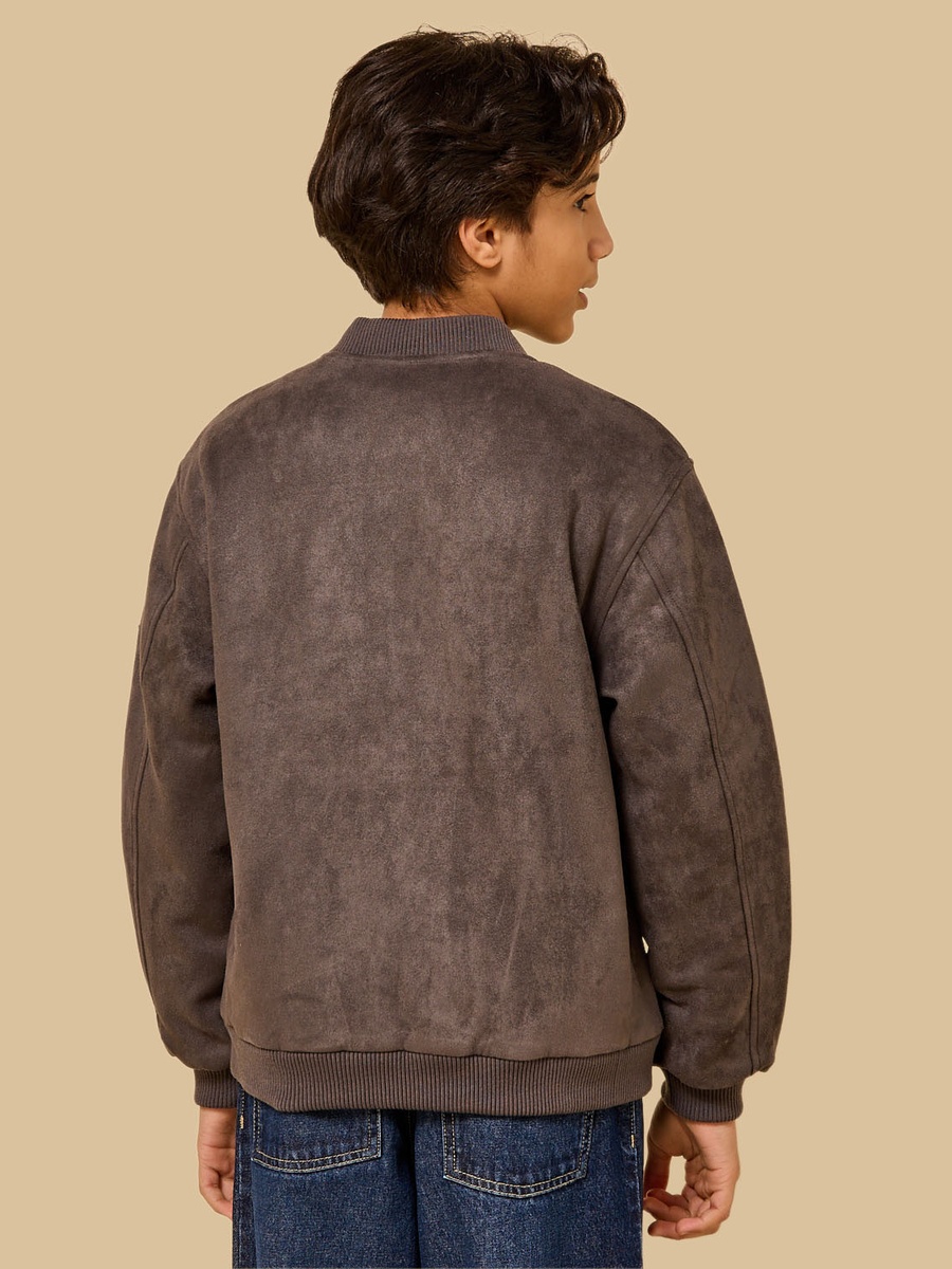Suede Bomber Jacket with Quilted Lining