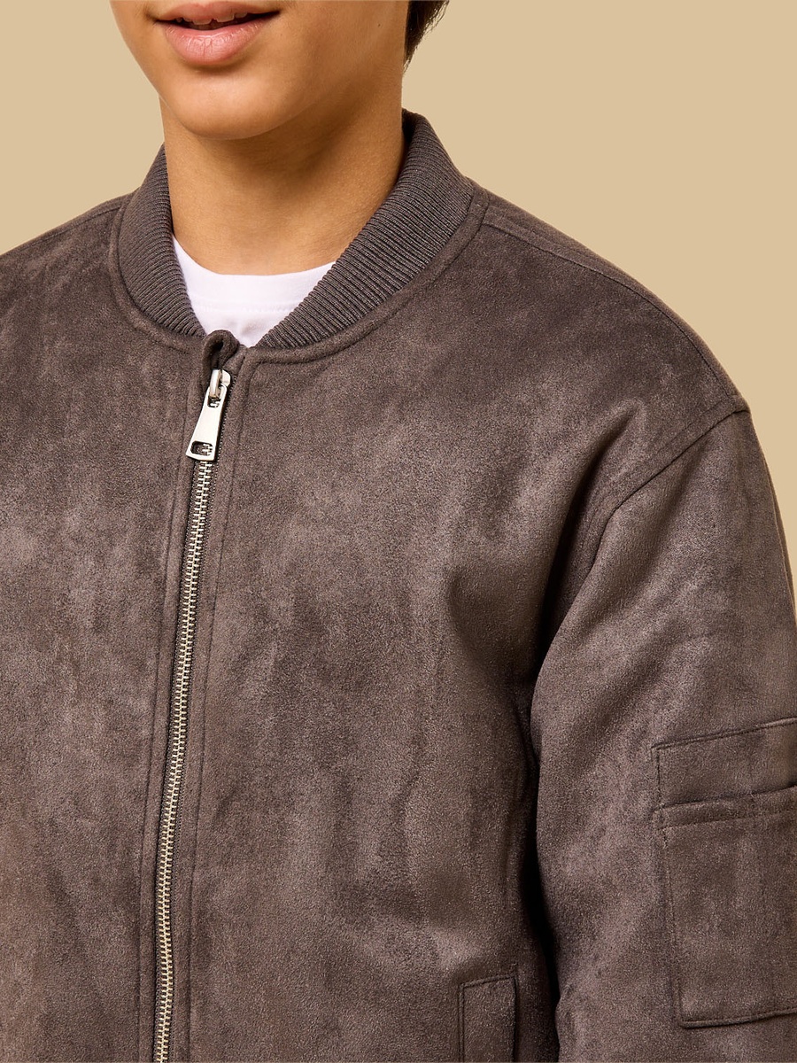 Suede Bomber Jacket with Quilted Lining