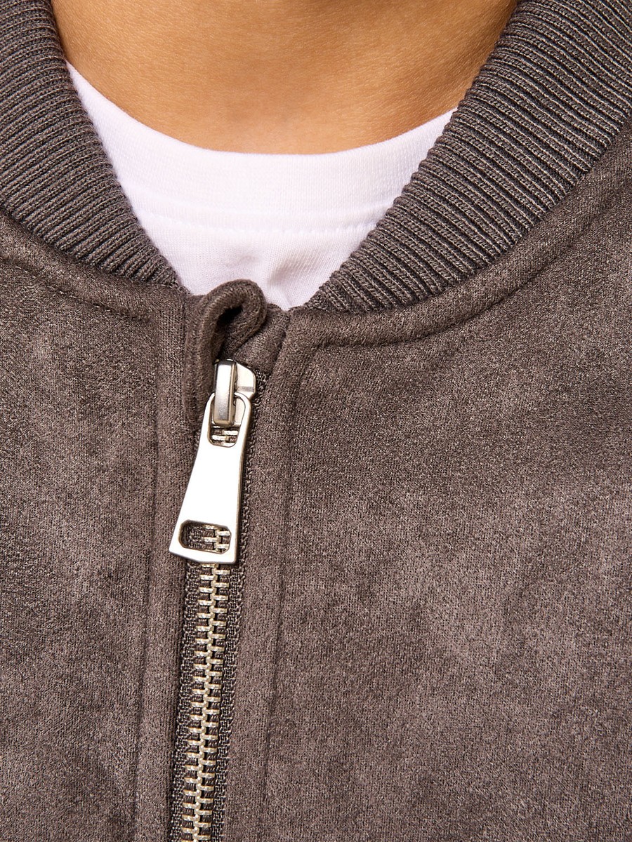 Suede Bomber Jacket with Quilted Lining