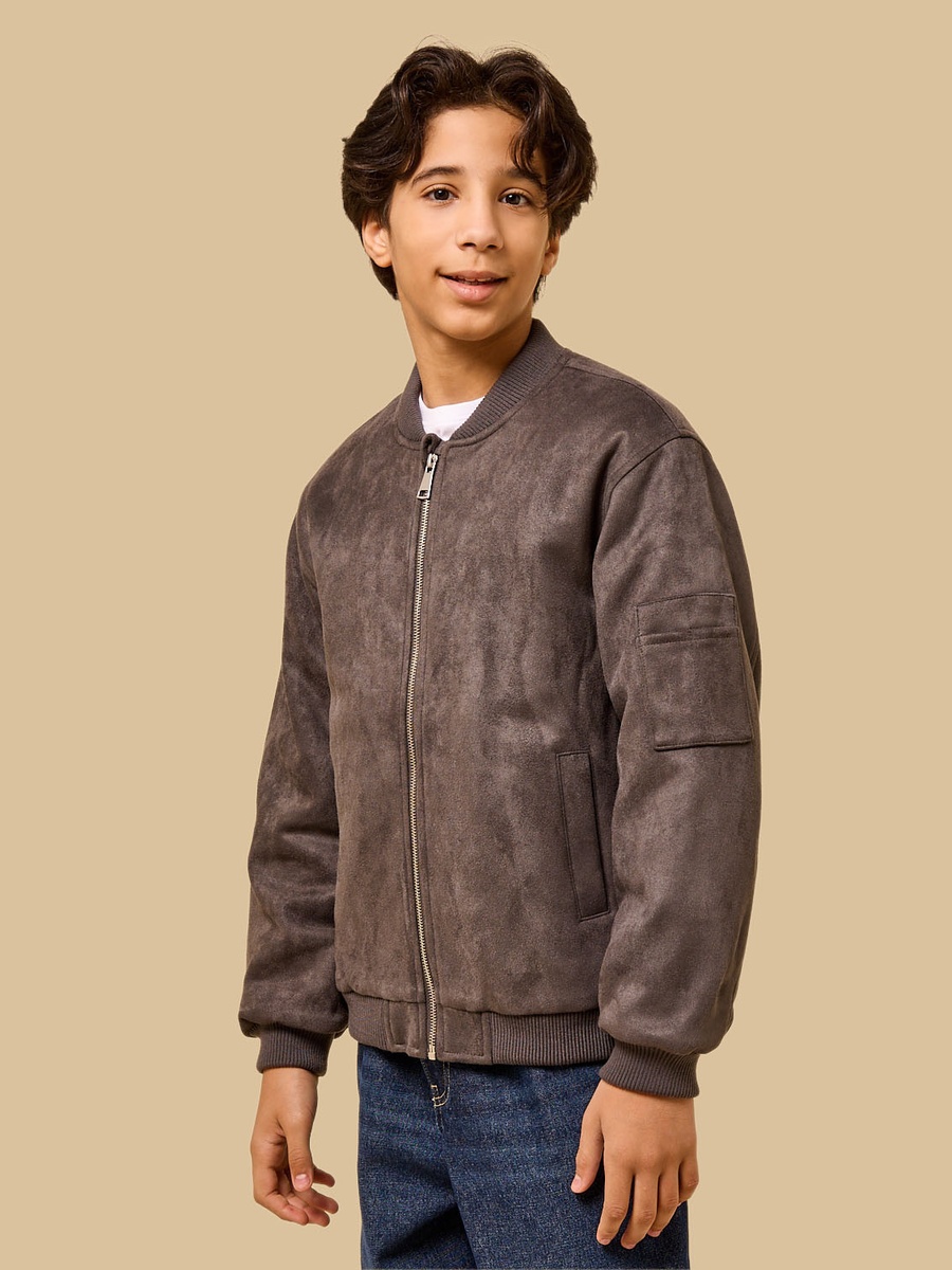 Suede Bomber Jacket with Quilted Lining