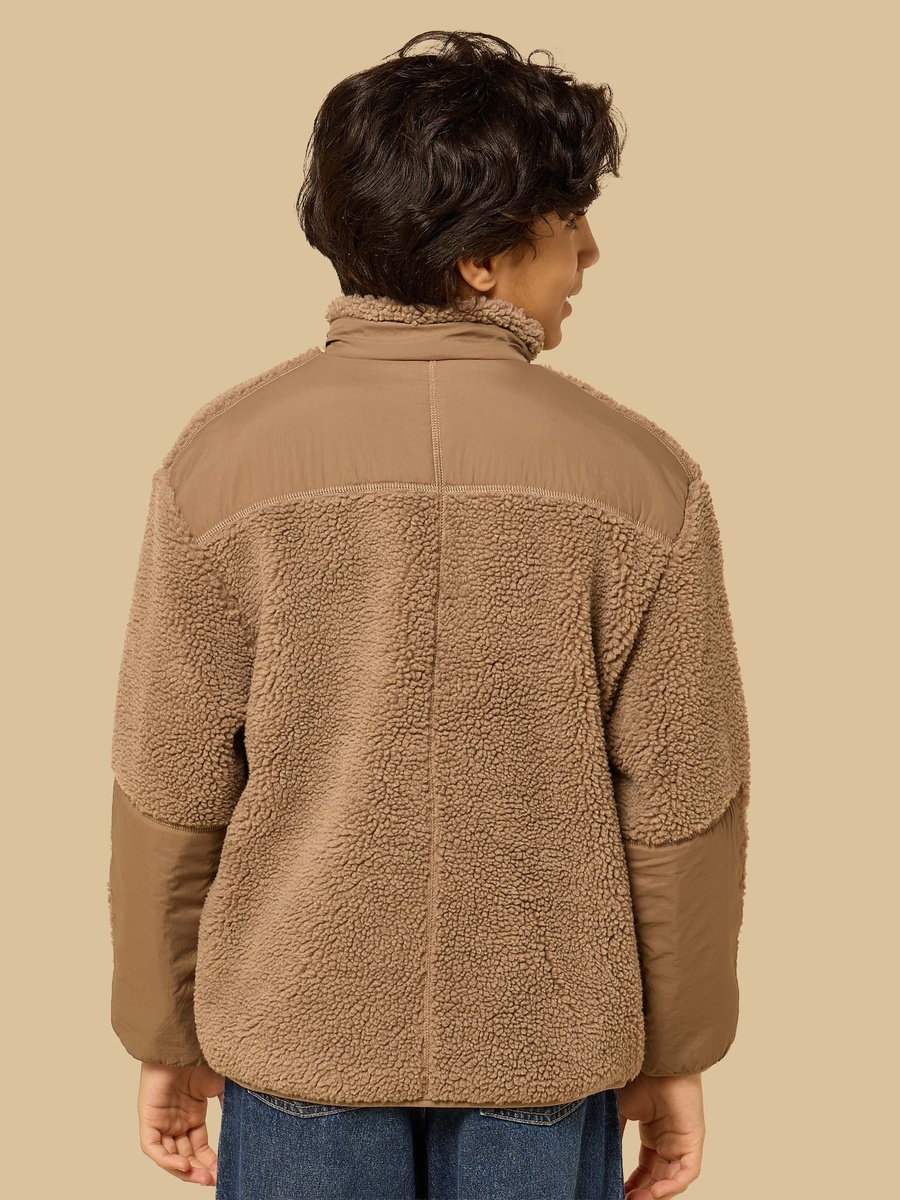 Textured Borg Zip Through Jacket with Fleece Lining