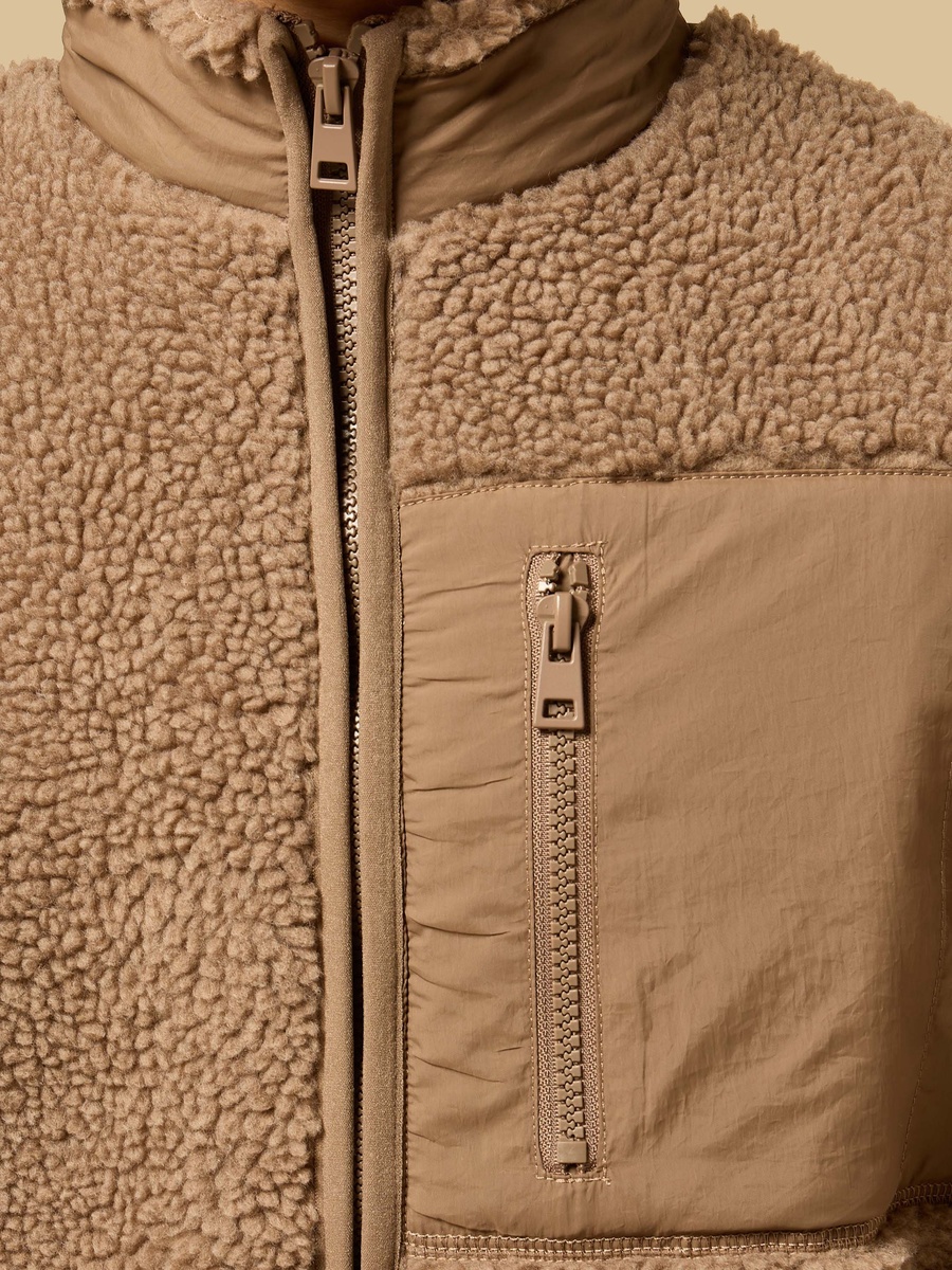 Textured Borg Zip Through Jacket with Fleece Lining