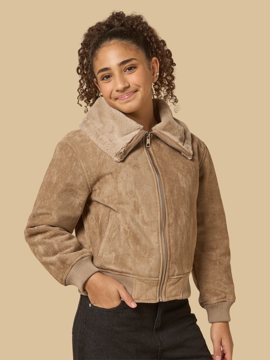 Suede Borg Lined Biker Jacket