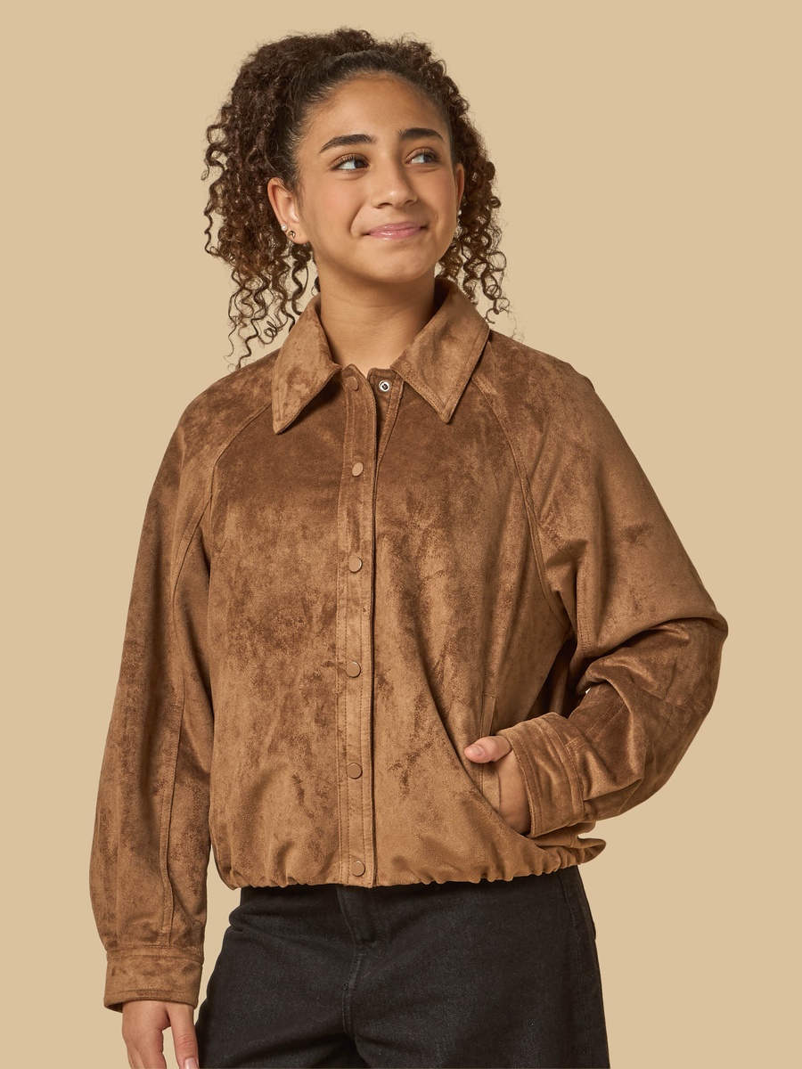 Suede Balloon Hem Biker Jacket
