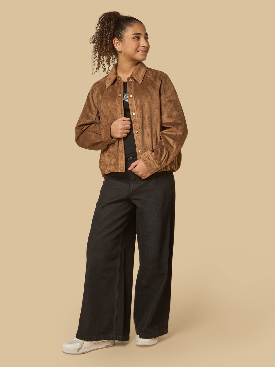 Suede Balloon Hem Biker Jacket