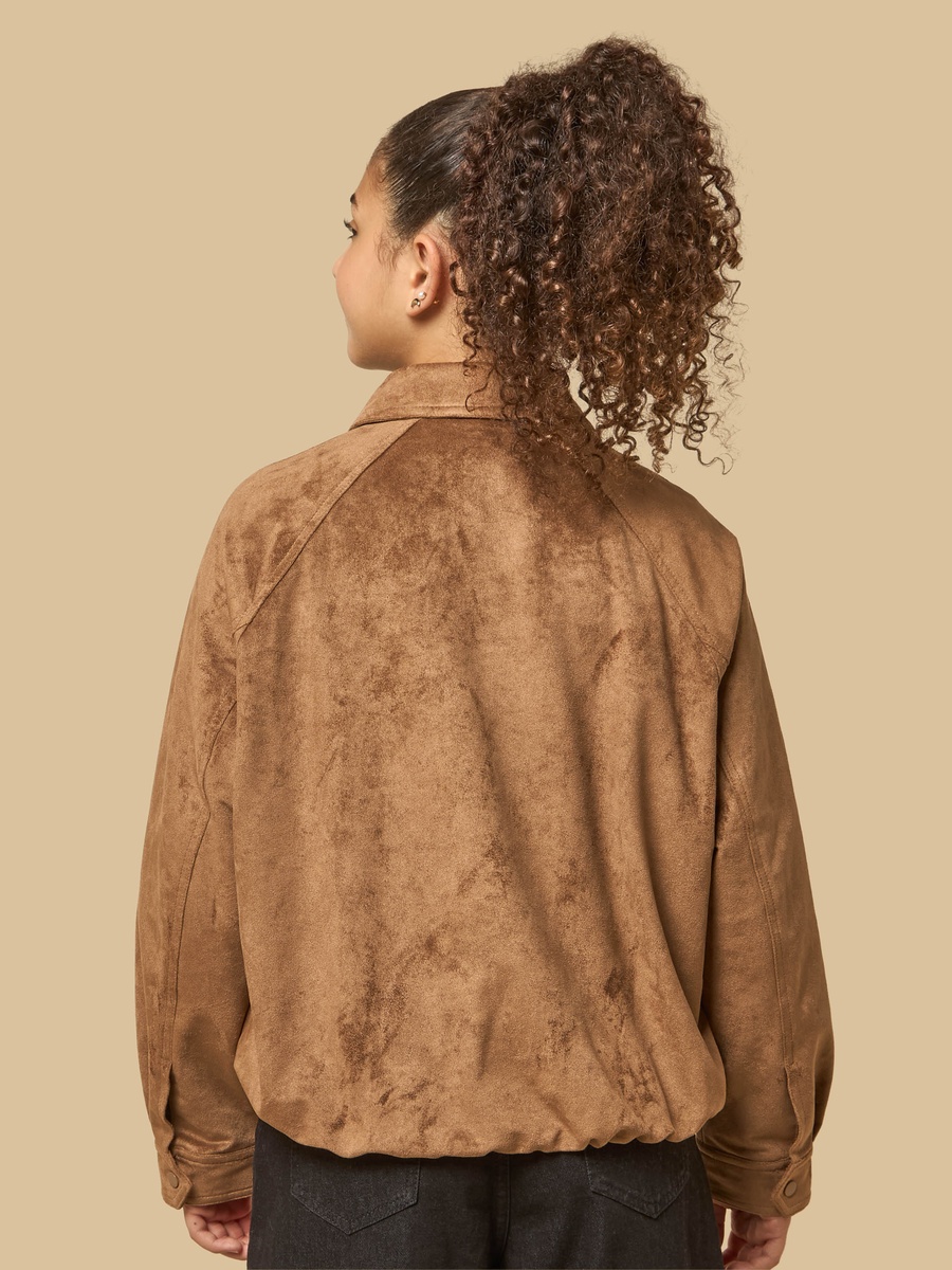 Suede Balloon Hem Biker Jacket