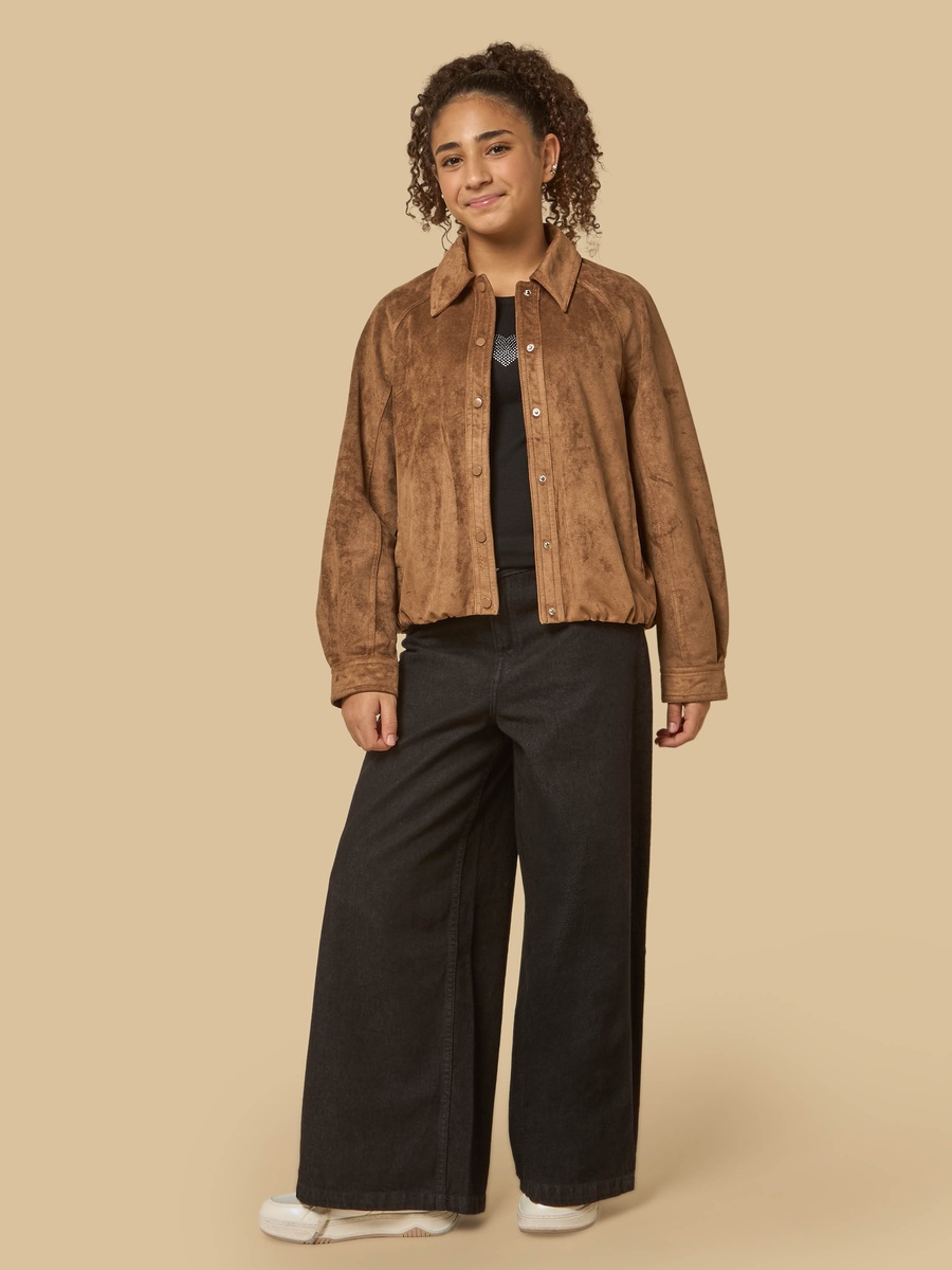 Suede Balloon Hem Biker Jacket