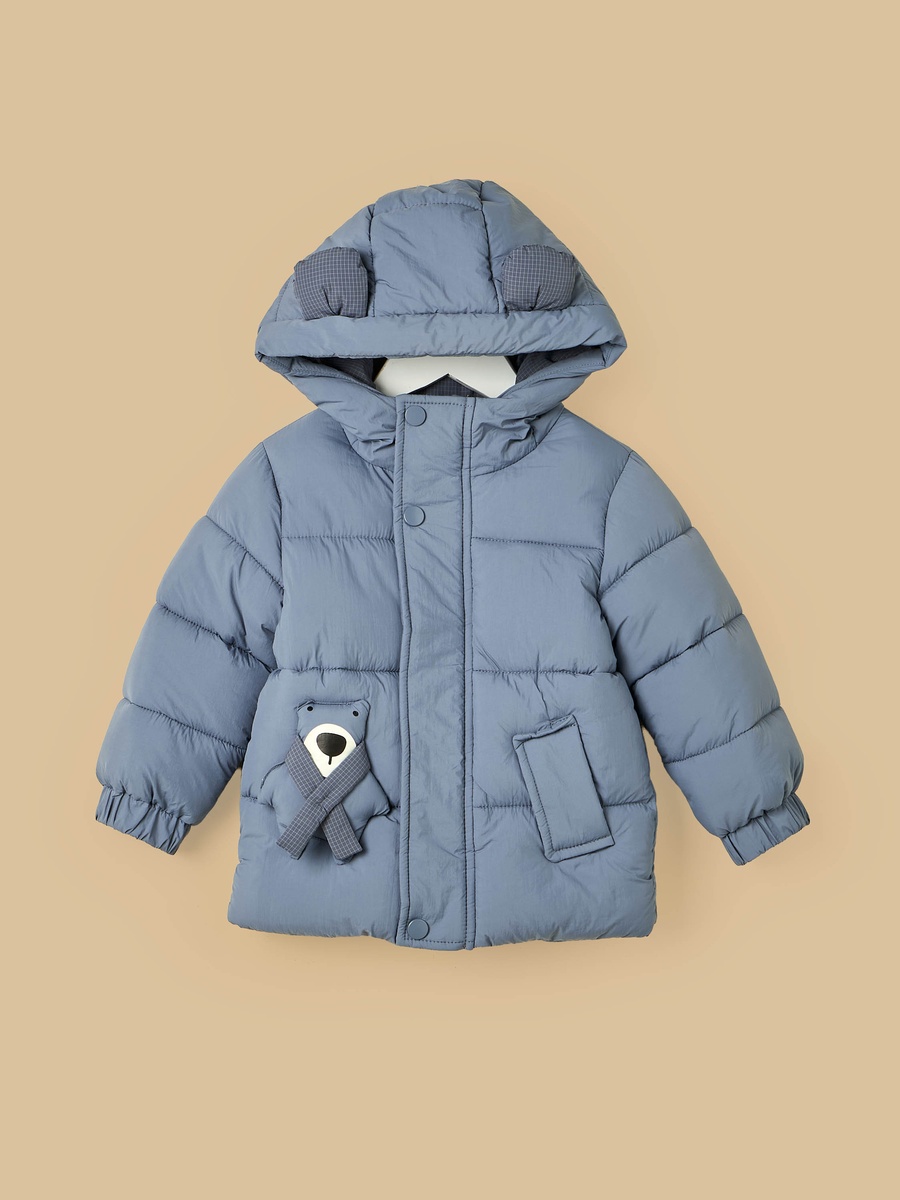 Bear Accent Hooded Puffer Jacket