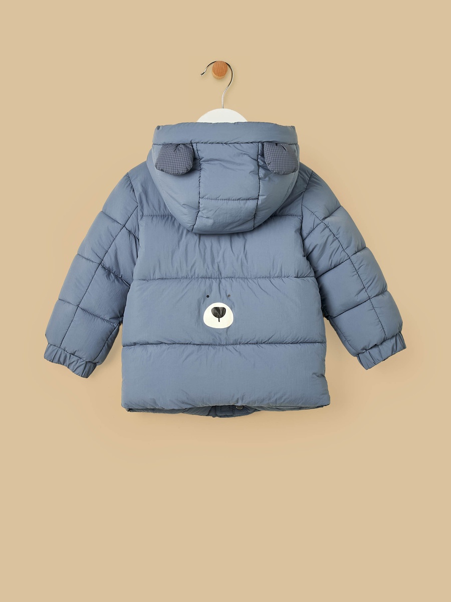 Bear Accent Hooded Puffer Jacket