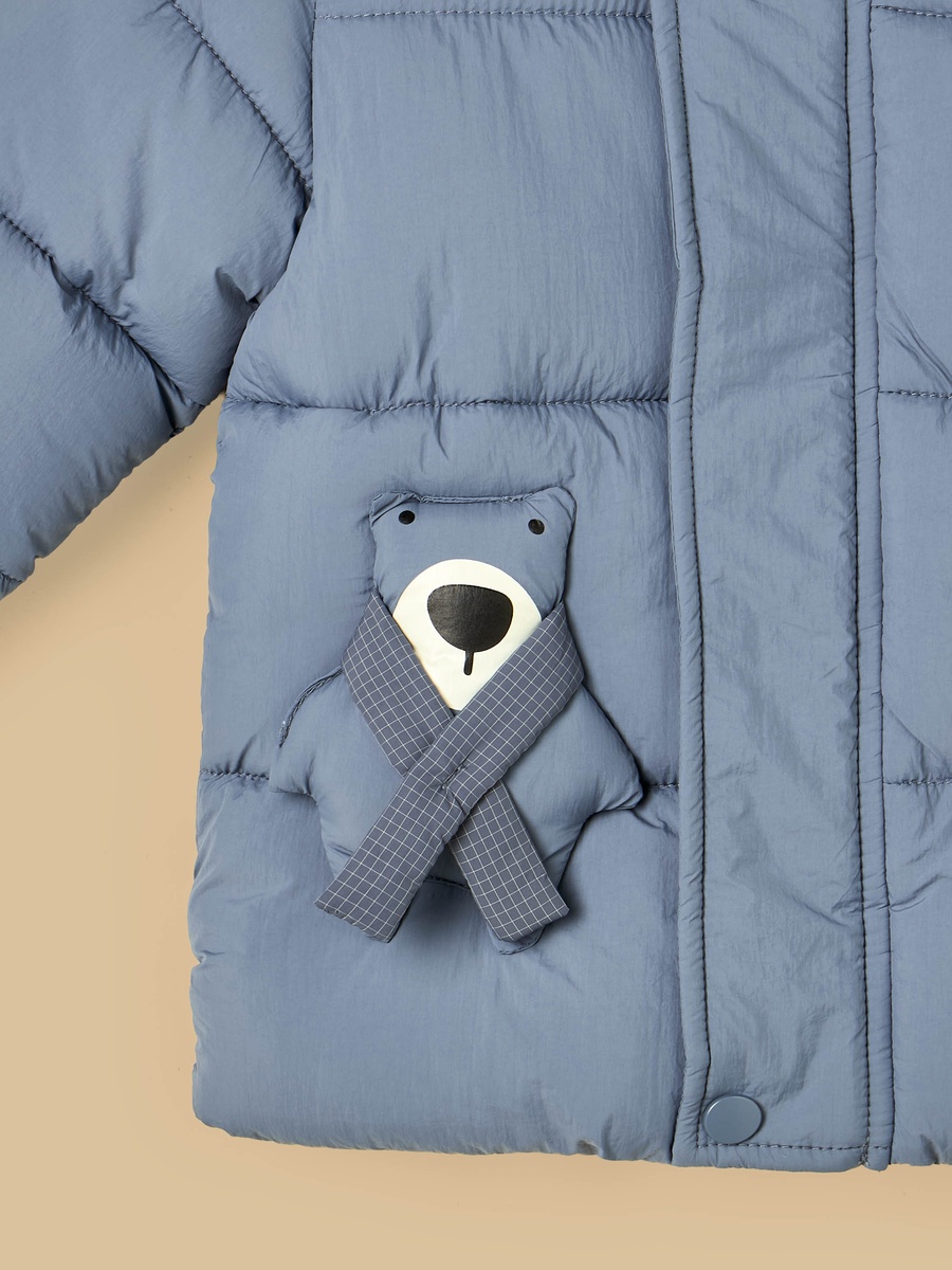 Bear Accent Hooded Puffer Jacket