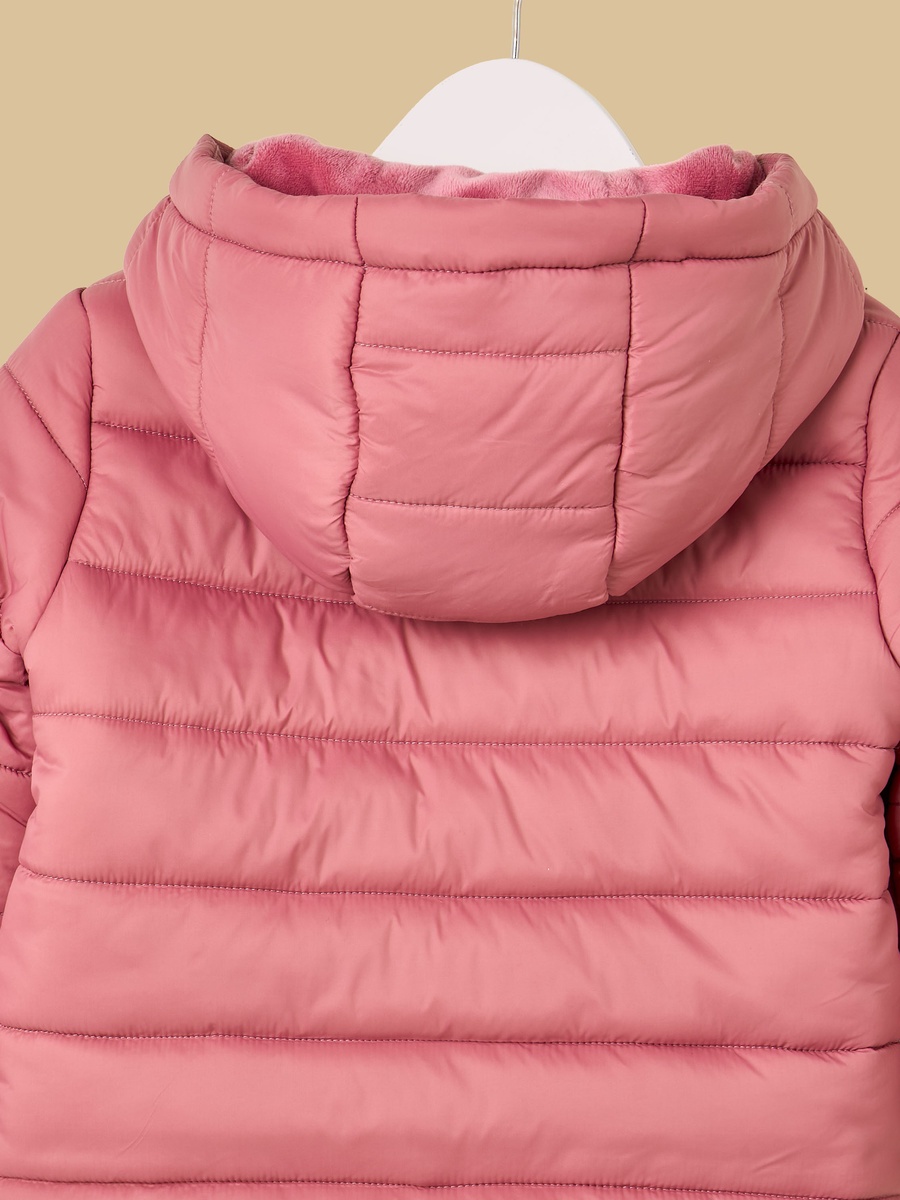 Slogan Patch Accent Hooded Puffer Jacket