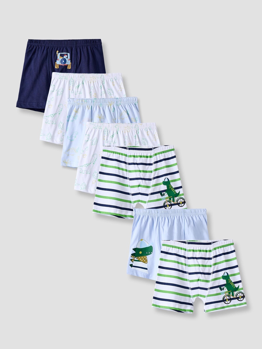 Pack of 7 Cotton Boxers with Dinosaur Print