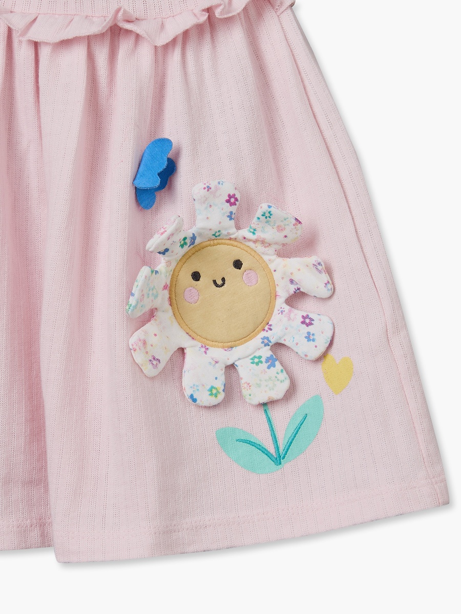 Round Neck Short Sleeves Midi A-Line Dress with Floral Applique