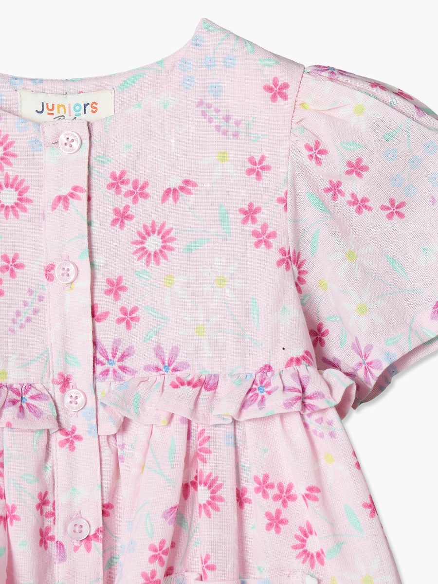 Round Neck Short Sleeves Knee Length Dress with Floral Print