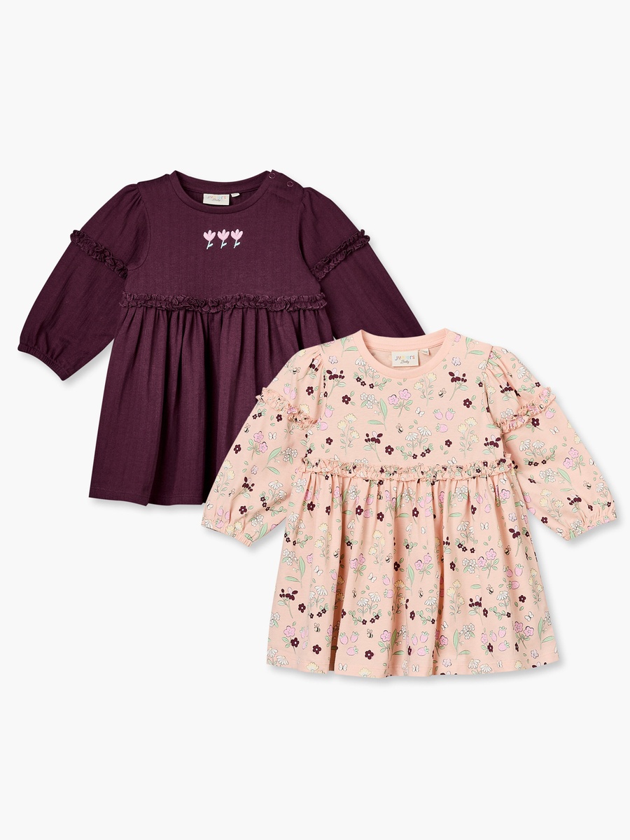 Pack of 2 Round Neck Long Sleeves Knee Length A-Line Dress with Floral Print