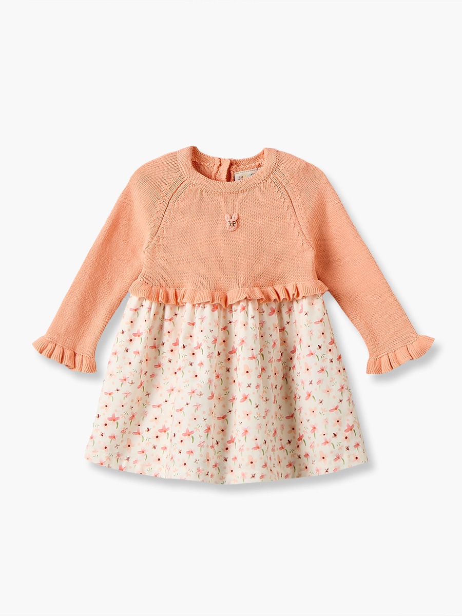 Round Neck Long Sleeves Knee Length A-Line Dress with Floral Print
