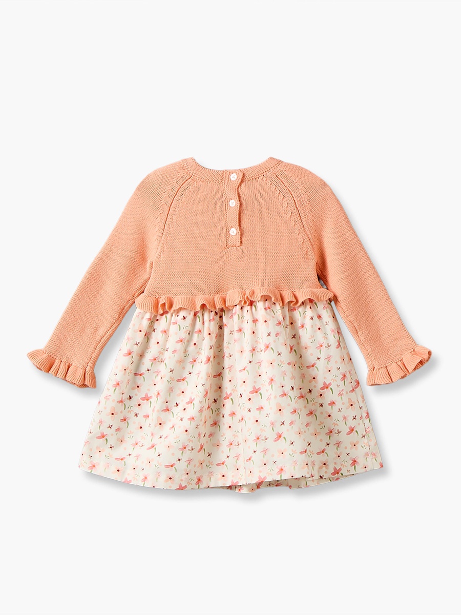 Round Neck Long Sleeves Knee Length A-Line Dress with Floral Print
