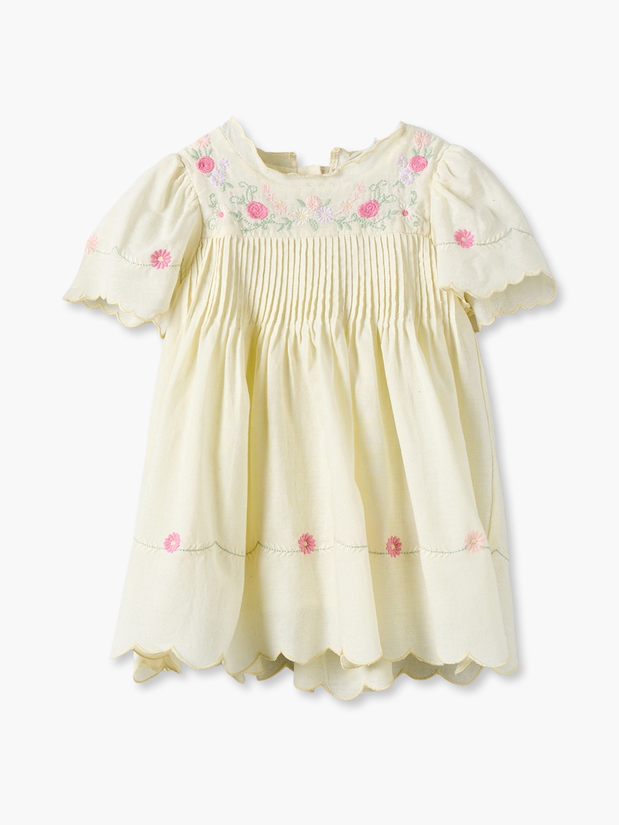 Round Neck Short Sleeves Knee Length Dress and Headband with Floral Embroidery