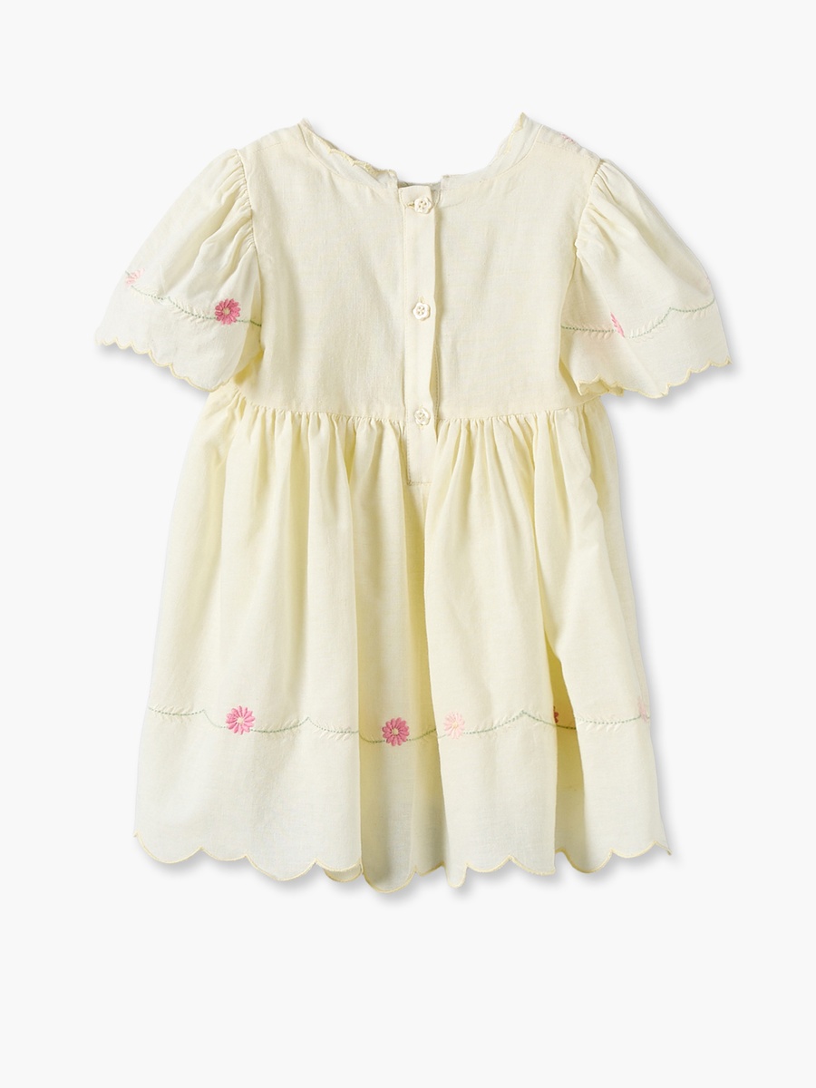 Round Neck Short Sleeves Knee Length Dress and Headband with Floral Embroidery