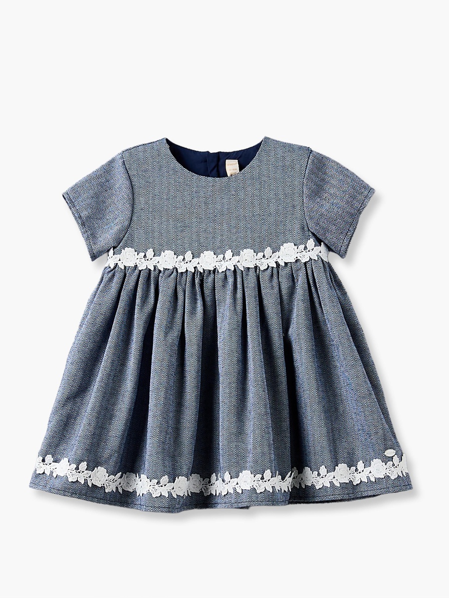 Set of 3 Round Neck Short Sleeves Knee Length Dress with Shrug and Tights