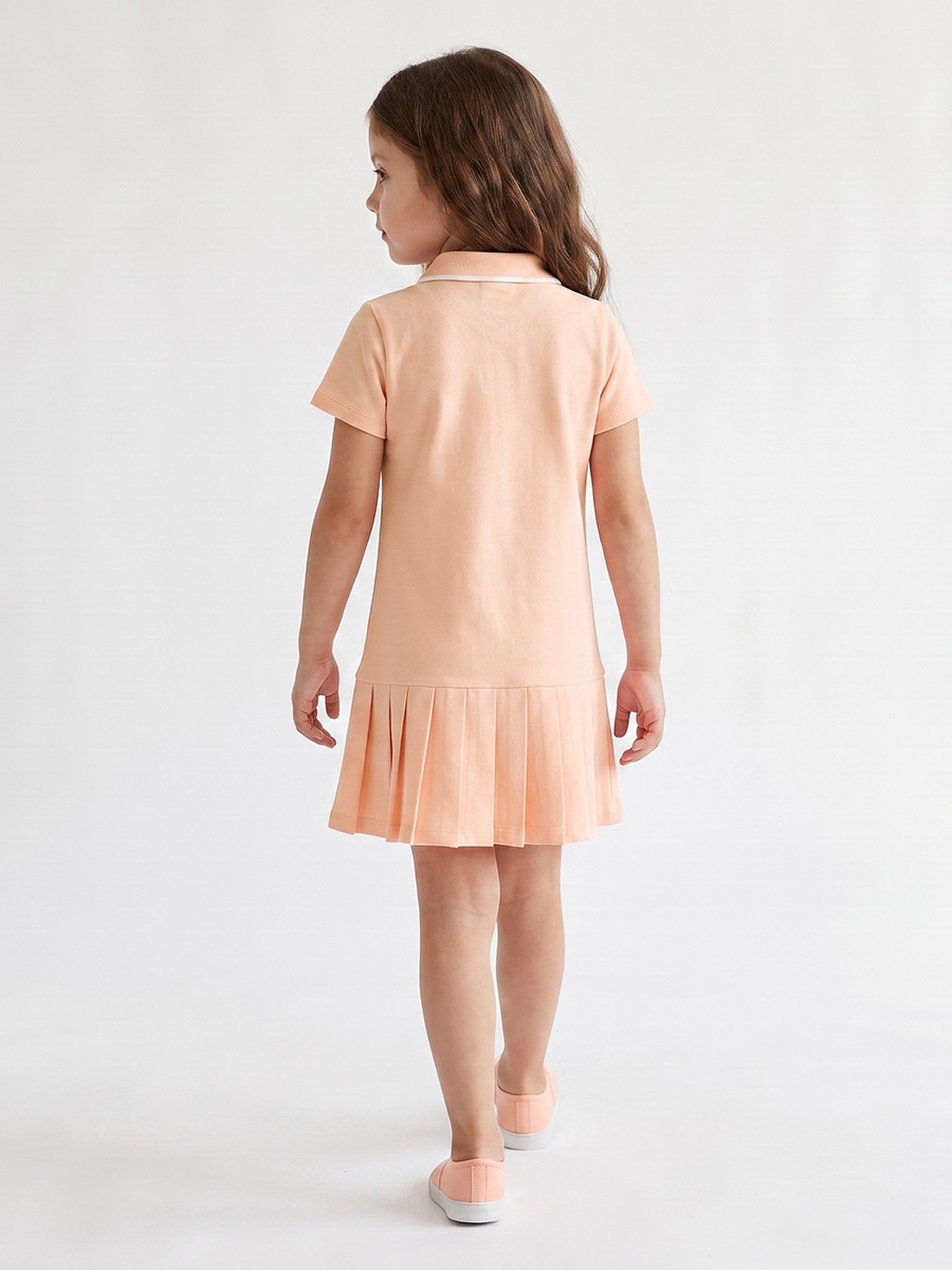 Collared Short Sleeves Knee Length Drop Waist Dress with Pleat Detail